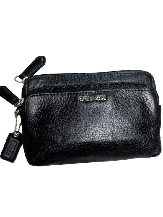 Coach Handbags - COACH Black Pebbled Leather Double Zip Wristlet